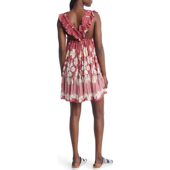 NEW Free People Bali Wild Daisy Red Floral Print Mini Dress Size XS Coastal Boho - Picture 6 of 7